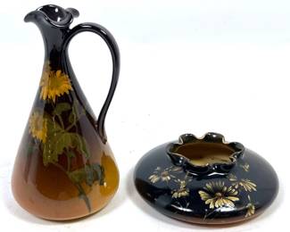 Lot 1886 2pc Rookwood Pottery Standard Glaze Ewer and Squat Vase.