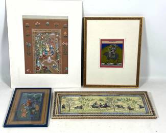 Lot 1994 Group of four Indo Persian and Indian miniature paintings including equestrian scenes and a framed S