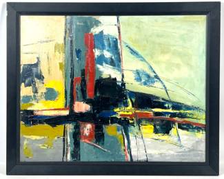 Lot 1621 Andrew Lindley Modernist Nautical Abstract Oil on Canvas painting. Signed