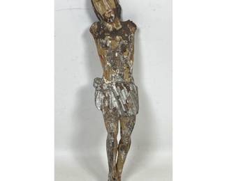 Lot 1956 Carved Polychrome Wood Corpus Christi Christ Figure Missing Arms and Cross