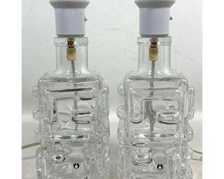 Lot 1666 Pair Danish Modern Pukeberg Sweden Crystal Glass Lamps, Transfer decal labels