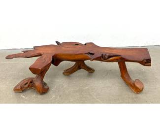 Lot 1501 Unique Mid Century Modern Organic Live Edge Redwood Driftwood Coffee Table or Low Bench. Great natur