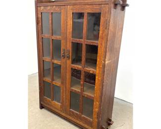 Lot 1791 L. and J.G. Stickley Mission Oak 2 door Bookcase with 16 Glass Panes and Keyed Tenon Joinery. Arts a