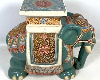 Lot 1778 Chinese Export Style Polychrome Glazed Ceramic Elephant Garden Stool with Shou Longevity Motifs