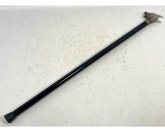 Lot 2018 Decorative Wolf Head Walking Stick with Glossy Black Shaft and Two Tone Metal Ferrule