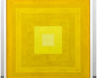 Lot 1547 Large Mid Century Modernist Geometric Abstract Oil Painting on Canvas in Yellow Ochre and Lemon Tone