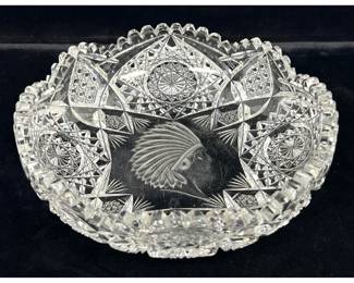 Lot 1910 Rare Gundy Clapperton Brilliant Cut Glass Bowl with Indian Central Decoration.