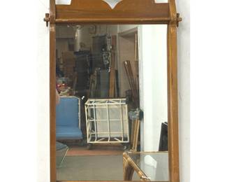 Lot 1786 Vintage American Folk Art Style Maple Wall Mirror with Bird Cutout and Rounded Finials