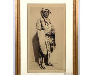 Lot 1941 Heinz Voeppel Etching of a Scottish Clan Jester Pencil Signed Framed under Glass