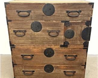 Lot 1746 Japanese 2 Section Ishotansu Clothing Chest Paulownia Wood with Hand Forged Iron Hardware Meiji Per