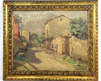 Lot 1961 Continental Impressionist Village Street Scene Painting.