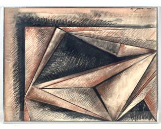 Lot 1575 Gerald DiGiusto 80 Mixed Media Painting Drawing. Geometric abstraction. signed.