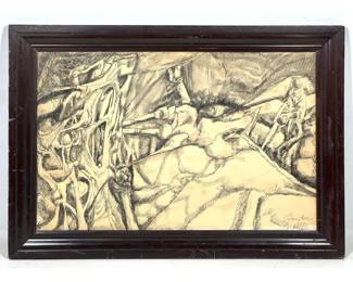 Lot 1435 Norman Rubington Abstract Modernist Figural Ink and Wash Drawing. Signed Lower Right. Framed Under G