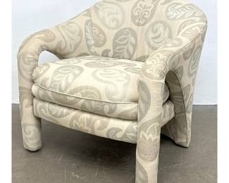 Lot 1460 Weiman Postmodern Barrel Back Armchair with Sculptural Tubular Legs and Paisley Upholstery