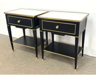 Lot 1538 Pair French Style Ebonized Side Table Stands with Marble Tops.