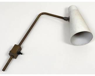 Lot 1497 Vintage MidCentury Modern Brass Swing Arm Wall Sconce. White Perforated Trim Conical Shade