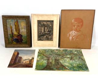 Lot 1993 Lot of Artworks Including Paintings Prints and Drawings. Included are 1 framed oil on canvas signed