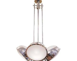 Lot 1516 Reggiani 4 Light Chandelier Pendant Lamp. Chrome and Frosted Glass Space Age Chandelier with Industr
