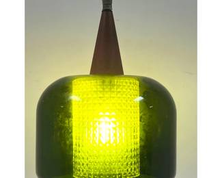 Lot 1596 Progress Manufacturing Company Mid Century Modern Pendant Light with Green and Textured Glass Shades