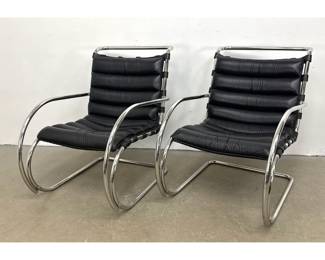 Lot 1409 Pair of Knoll International Ludwig Mies van der Rohe MR Armchairs in Black Leather and Chrome