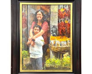 Lot 1696 James Crandall Oil on Canvas Painting ShopKeeper and Son Amalfi dated 2011 Signed