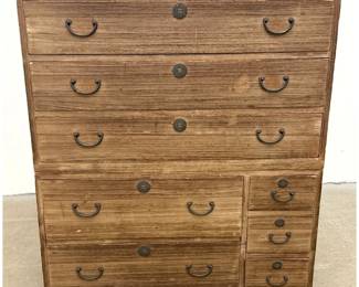 Lot 1743 Japanese 2 Section Stacking Paulownia Wood Tansu Chest with Iron Hardware. Unsigned.