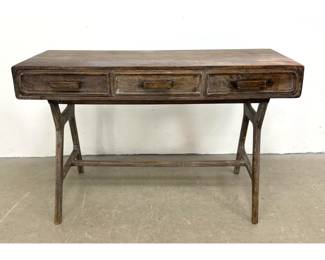 Lot 1536 Contemporary Modern Solid Wood 3 Drawer Writing Desk with Trestle Base.