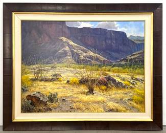 Lot 2002 Large Mark Haworth Southwestern Desert Landscape Oil on Canvas. Large desert scene with Ocotillo and