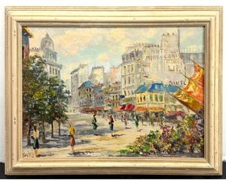Lot 1963 Sabri Oil Painting on Canvas Parisian Montmartre Street Scene Heavy Impasto Impressionist.