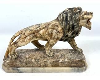 Lot 1931 Italian Carved Alabaster Lion Sculpture on Double Base. Vintage. Marked Prof Libero to plinth si