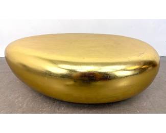 Lot 1445 River Stone Coffee Table After Phillips Collection. Soft Matte Gilt Finish on Elliptical Organic For