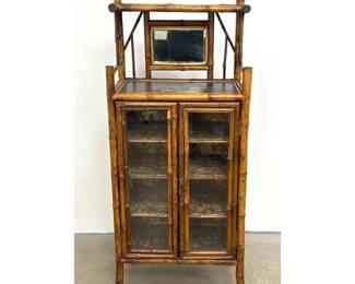Lot 1678 English Victorian Aesthetic Movement bamboo and lacquer display cabinet with inset mirror and Chinoi