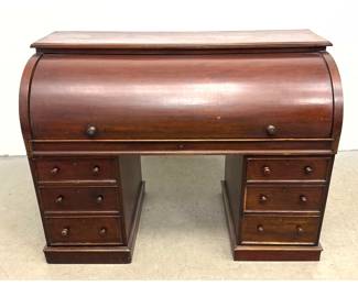 Lot 1561 Large 19th Century Mahogany Cylinder Roll Top Pedestal Desk with Leather Writing Surface and Birdsey