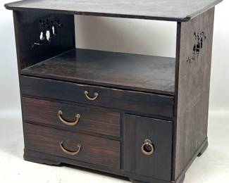 Lot 1752 Japanese Kodansu Small Tabletop Cabinet with Openwork Side Panels and Temple Style Top