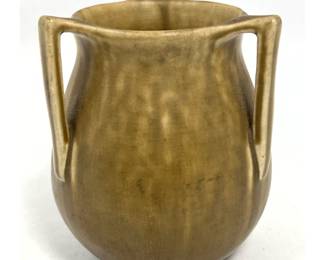 Lot 1899 Rookwood Arts and Crafts 3 handled pottery vase in matte olive green glaze.