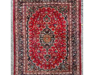 Lot 2068 6 7 X 9 8 Hand Knotted Persian Style Kashan Medallion Wool Carpet Rug. Vibrant Red Field with Navy B