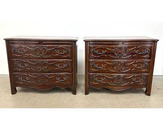 Lot 1787 Pair Frontgate French Provincial Style Bombe Front 5 Drawer Chests with Stone Inserts