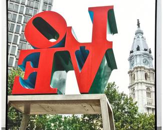 Lot 1685 E. Clark Framed Color Photograph Print on Canvas. Robert Indiana Love from Behind Red and Black and