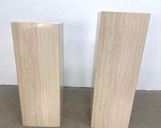 Lot 1450 2pc Mid Century Modern Travertine Display Pedestal Columns. Tall Square Columns Two different heigh