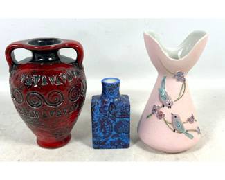 Lot 1906 3pc Lot of Vintage Ceramic Vases Including Hull Pottery Butterfly Vase, Limoges France Porcelain Vas