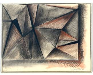 Lot 1571 Gerald DiGiusto 80 Mixed Media Painting Drawing. Geometric abstraction. signed.