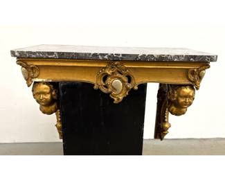 Lot 1554 French Rococo style gilt wood and composition wall mounted console table with brecciated marble top.