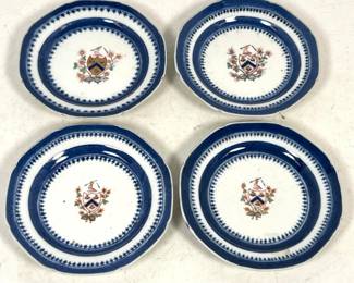 Lot 1881 Group of Chinese Export Armorial Porcelain Dessert Plates with Blue Underglaze and Hand Painted Cres
