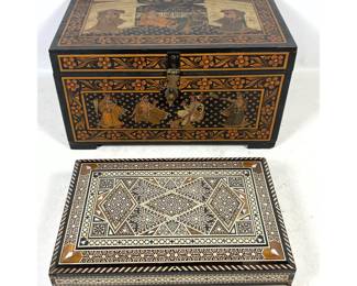 Lot 1550 Two decorative wooden storage boxes including one hand painted Indian chest and one Middle Eastern m