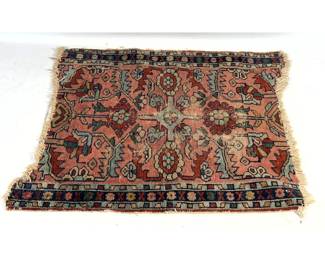 Lot 2057 2 X 2 3 Small Antique Hand Knotted Wool Rug Fragment featuring a Geometric Floral Design on a Salmo