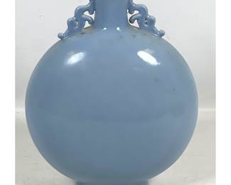 Lot 1836 Chinese clair de lune glazed porcelain moonflask with ruyi handles and Qianlong seal mark.