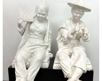 Lot 1761 Pair Large Chinoiserie Seated Glazed Ceramic Figures male and female