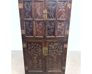 Lot 1739 Large Chinese Carved Hardwood Two Section Compound Cabinet with Four Gentlemen and Scholar s Objects