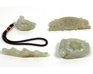 Lot 1865 4pc Chinese Carved Nephrite Jade Scholar Objects and Ornaments Including Brush Washer and Mountain B