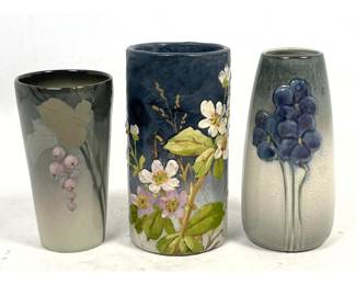 Lot 1893 3pc Art Pottery Vase Lot. Slip decorated.